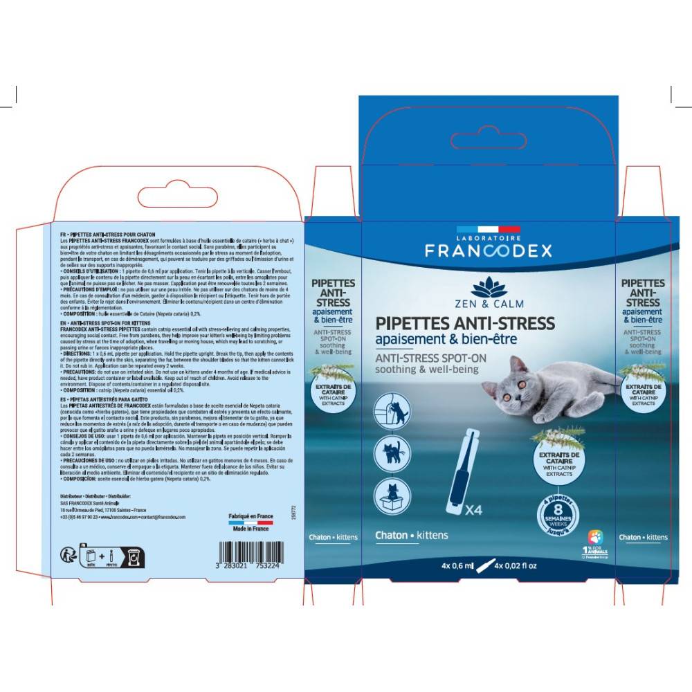 Francodex - 4 Pipettes anti-stress  apaisant et bien-être pour chatons - Imagen 2