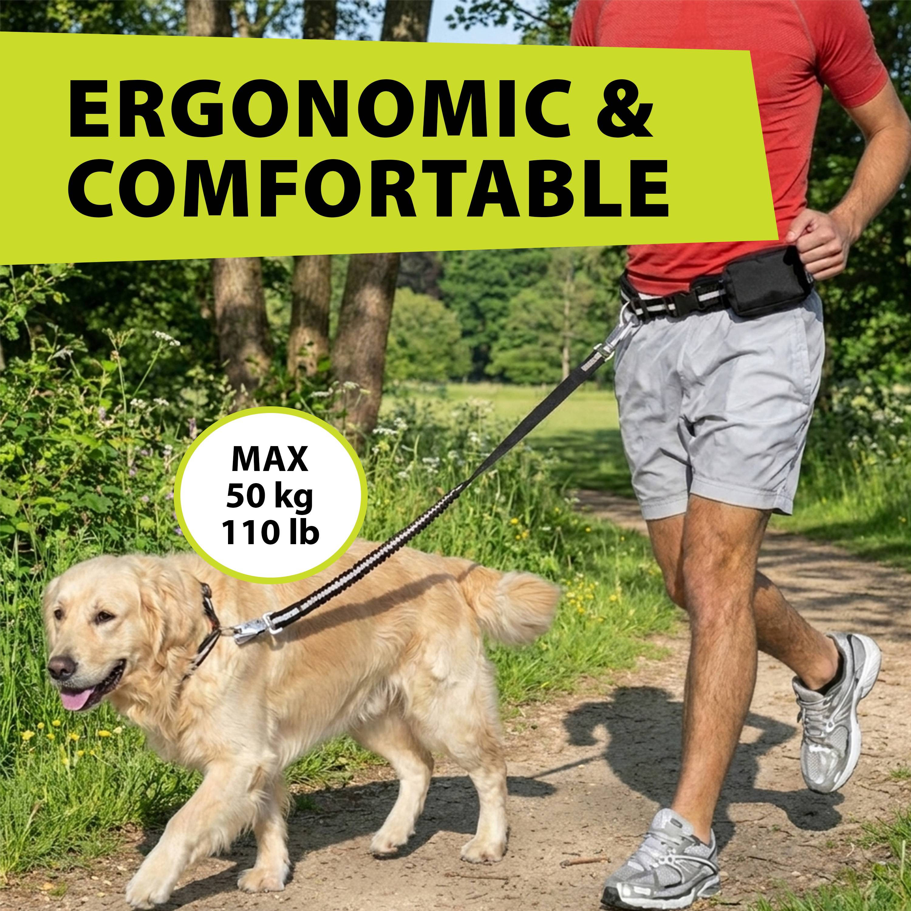 Ferplast - Ferplast ERGOCOMFORT FREETIME Laisse pour chien de course, Complet avec ceinture et sac de rangement, Extrémité élastique, Ø 70÷130 cm - B: 25 mm x L - Imagen 5