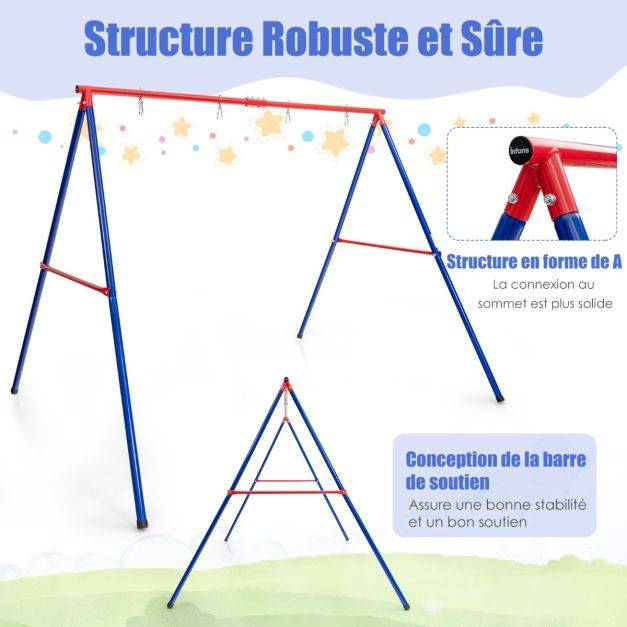Helloshop26 - Portique de balançoire en métal avec structure en a support de balançoire en acier avec tapis antidérapant charge 250 kg 260 x 182 x 182 cm - Imagen 4