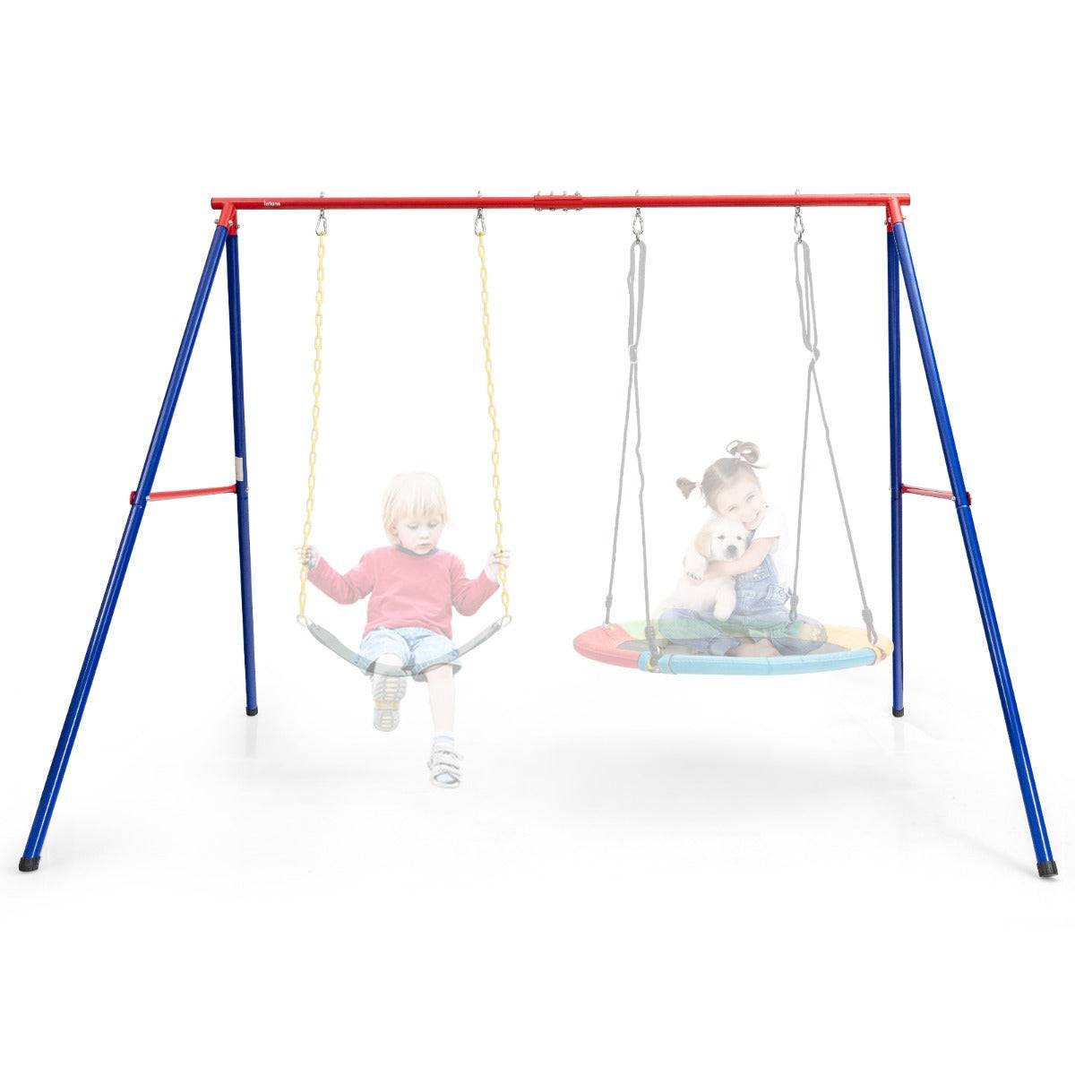 Helloshop26 - Portique de balançoire en métal avec structure en a support de balançoire en acier avec tapis antidérapant charge 250 kg 260 x 182 x 182 cm - Imagen 1