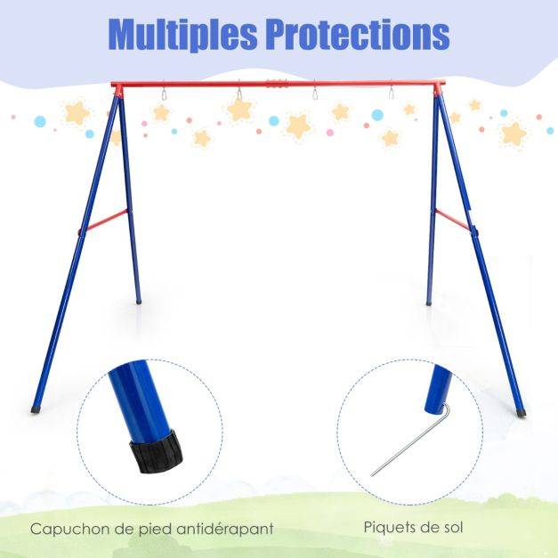 Helloshop26 - Portique de balançoire en métal avec structure en a support de balançoire en acier avec tapis antidérapant charge 250 kg 260 x 182 x 182 cm - Imagen 5