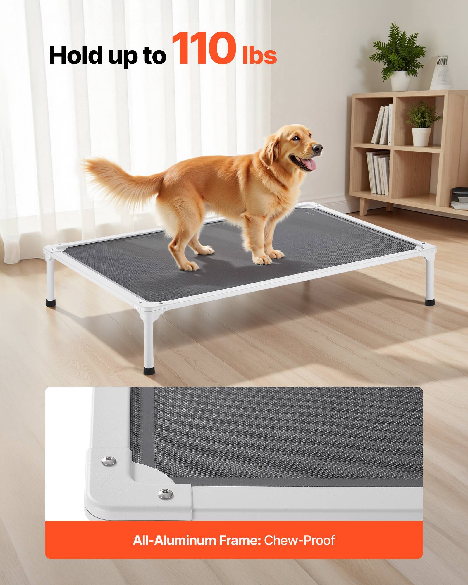 Vevor - VEVOR Lit surélevé chien/chat XL, cadre aluminium, maille respirante, portable, intérieur/extérieur, gris. - Image 3