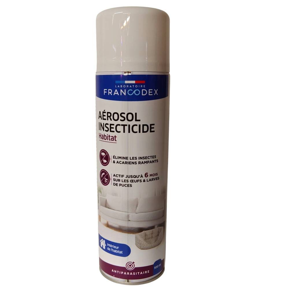 Francodex - Aérosol insecticide habitat contre puces et acariens, 500 ml - Francodex - Image 2
