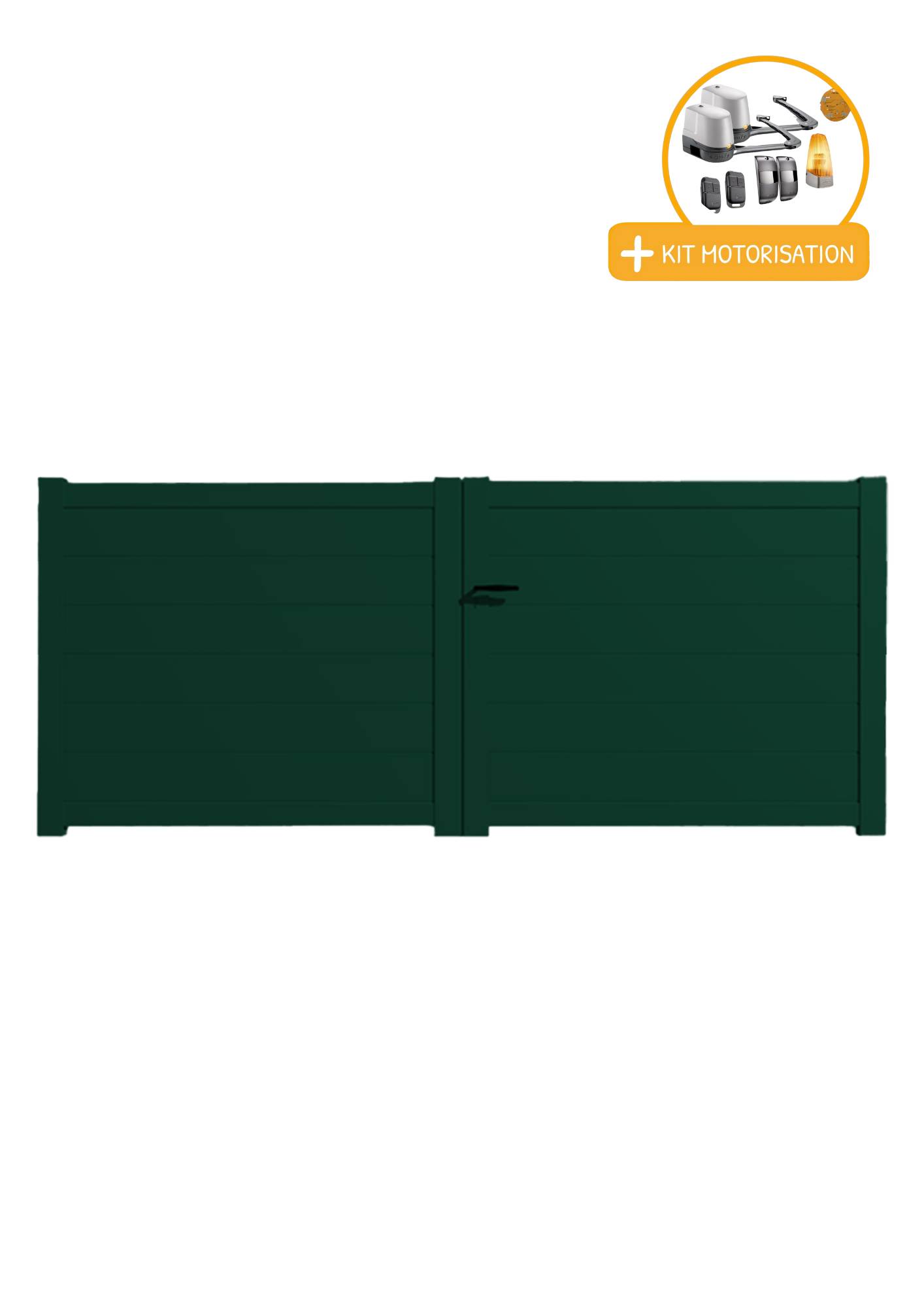 Portail Packit - Portail alu battant plein en kit +MOT dim. L.3500 (entre piliers) X H.1500 mmMOT LOCKYVIA (à bras)  Vert (RAL 6005)