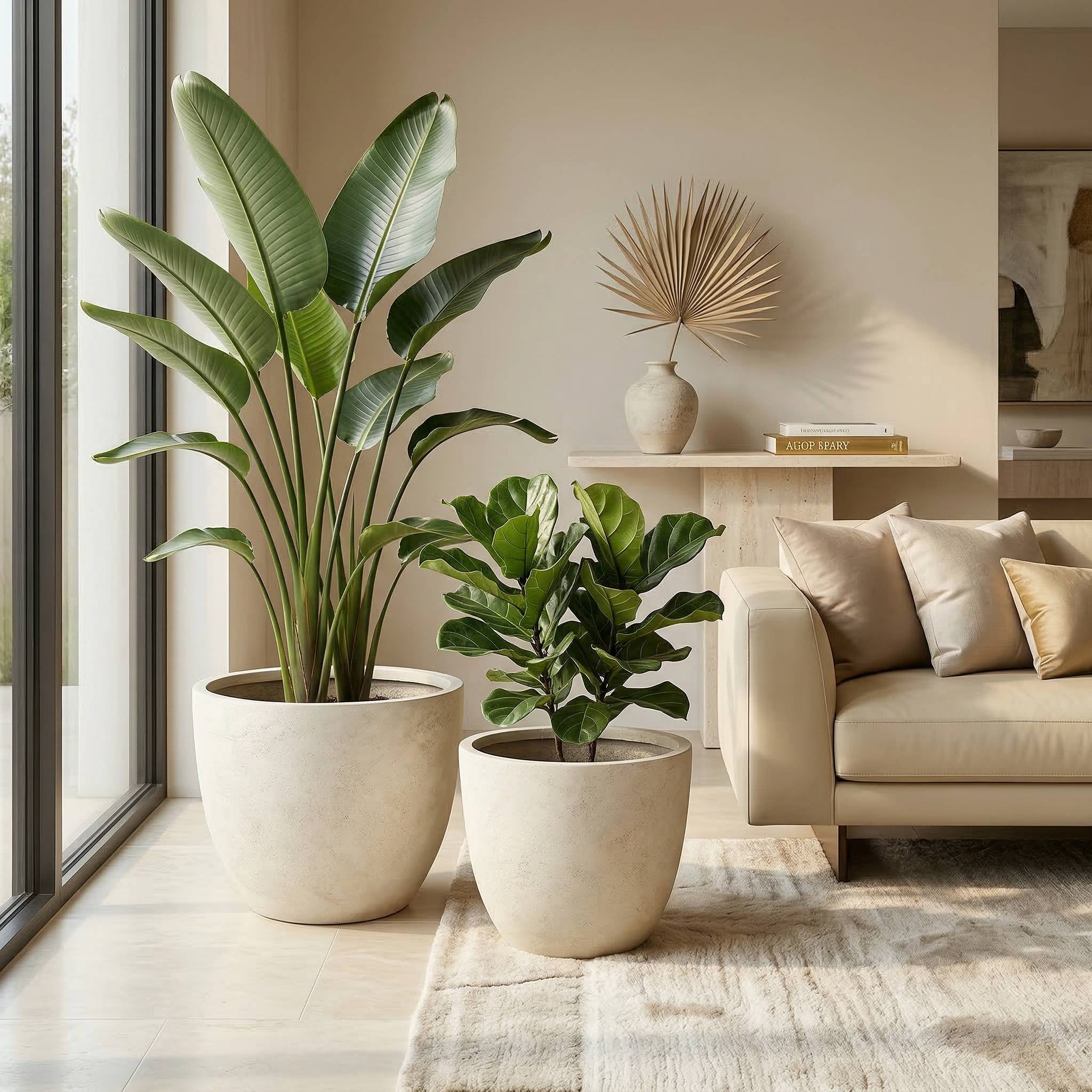Lot 2 Pots Fleurs Ronds Magnésie Jardin Intérieur Avec Drainage 45cm 38cm Blanc - ComfortXL Outdoor Living - Image 2
