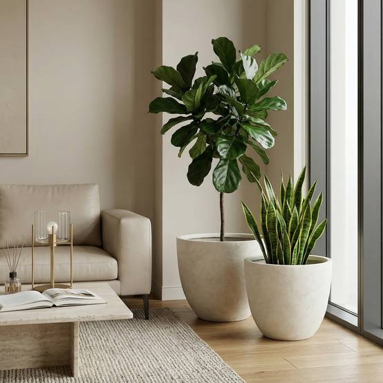 Lot 2 Pots Fleurs Ronds Magnésie Jardin Intérieur Avec Drainage 45cm 38cm Blanc - ComfortXL Outdoor Living - Image 1