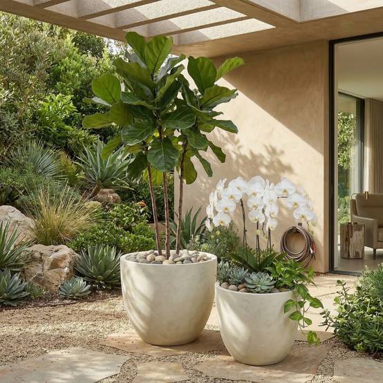 Lot 2 Pots Fleurs Ronds Magnésie Jardin Intérieur Avec Drainage 45cm 38cm Blanc - ComfortXL Outdoor Living - Image 3