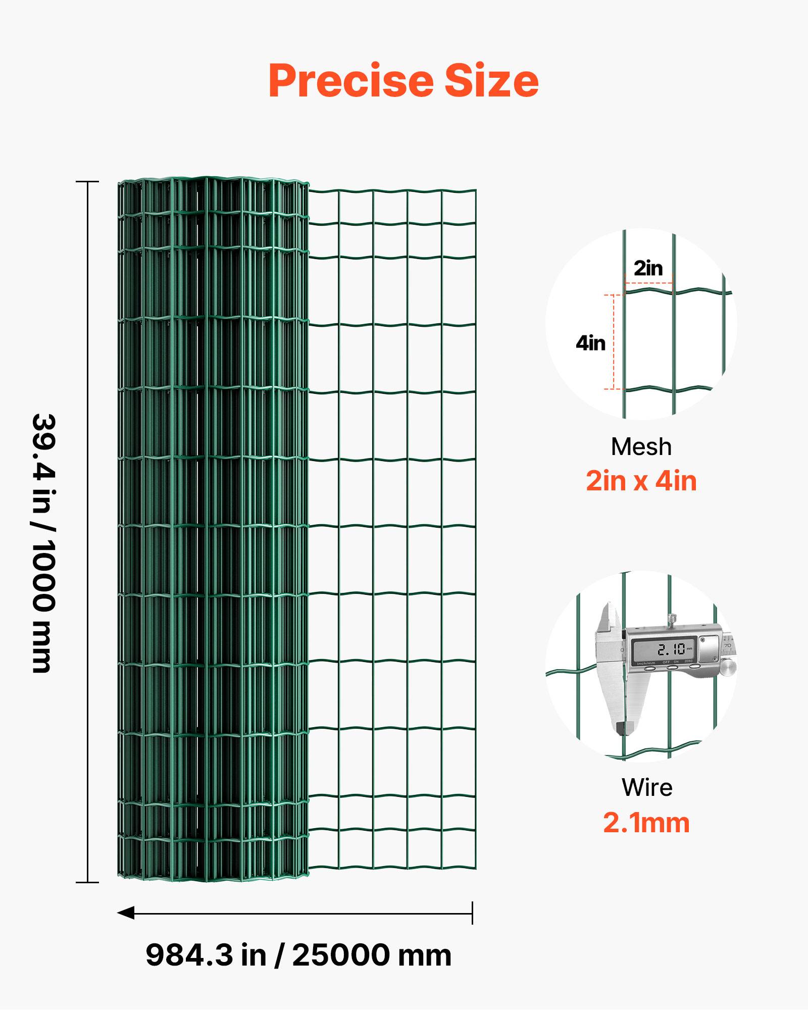 Vevor - VEVOR Grillage métallique vert 5 x 10 cm, rouleau 1 x 25 m, fil 2,1 mm, galvanisé et revêtu PVC, pour clôtures, enclos et ranchs. - Image 3
