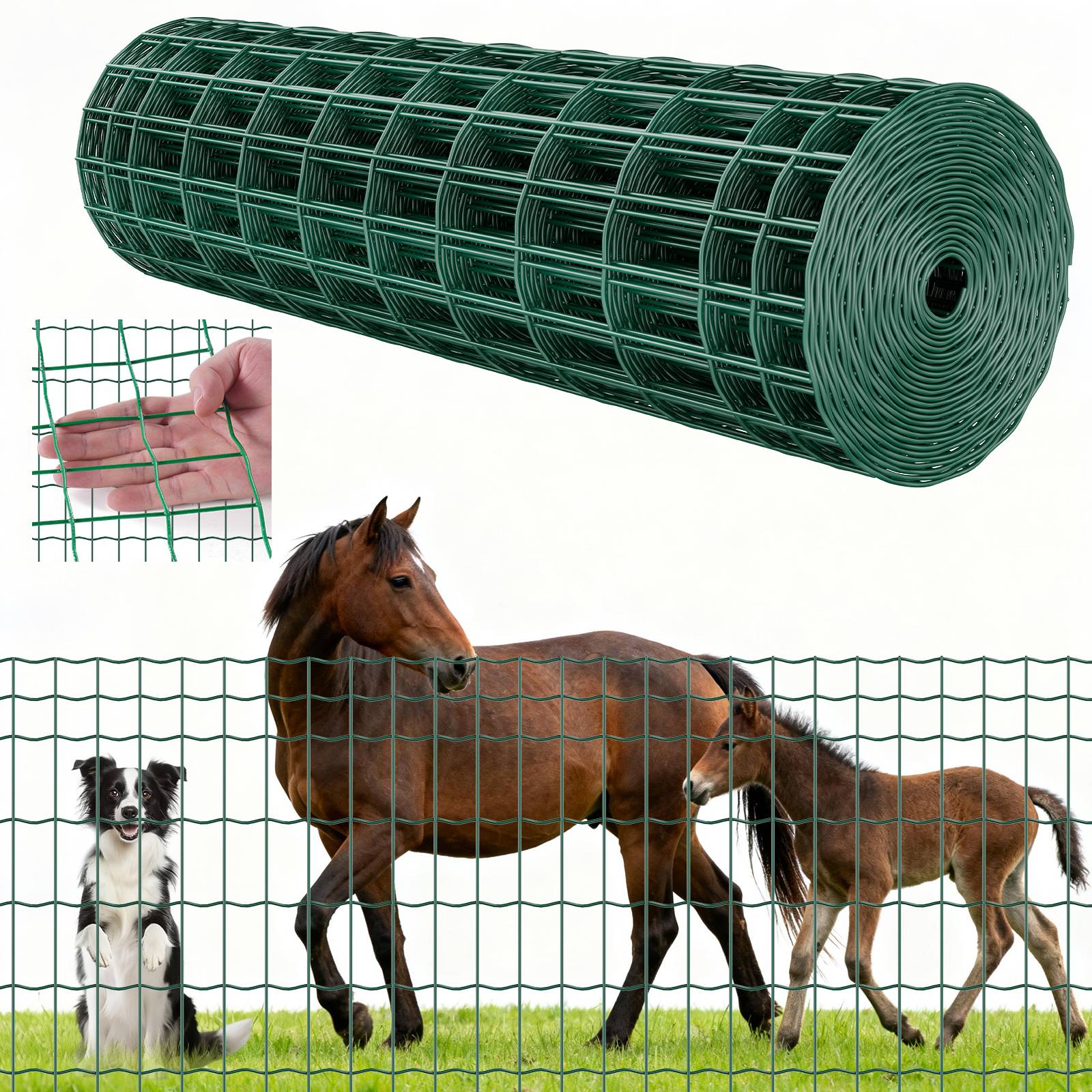 Vevor - VEVOR Grillage métallique vert 5 x 10 cm, rouleau 1 x 25 m, fil 2,1 mm, galvanisé et revêtu PVC, pour clôtures, enclos et ranchs.