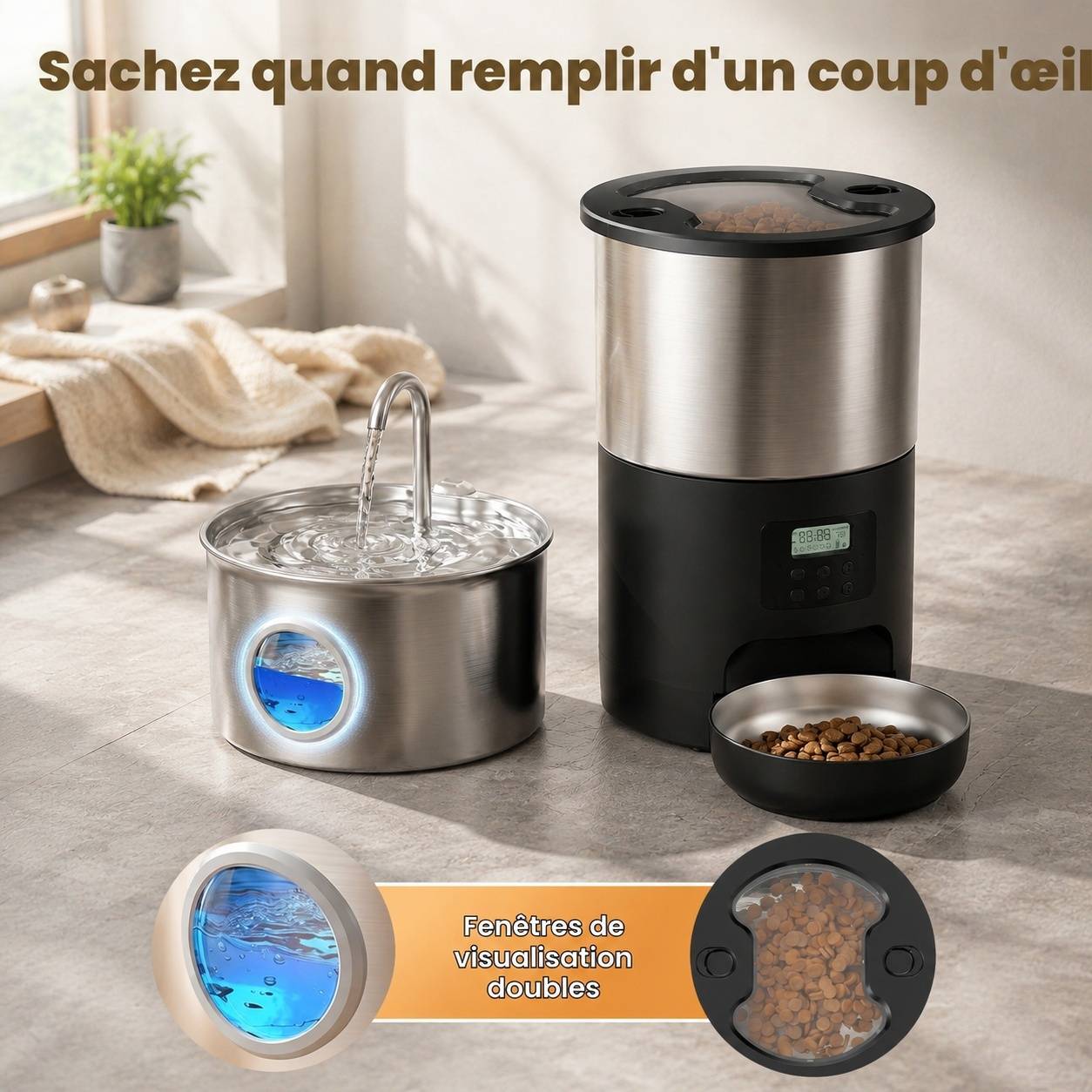 Distributeur Automatique 2 en 1 Chat Acier Inoxydable Portion Contrôle Horloge 4 Repas Grand Volume - Image 5
