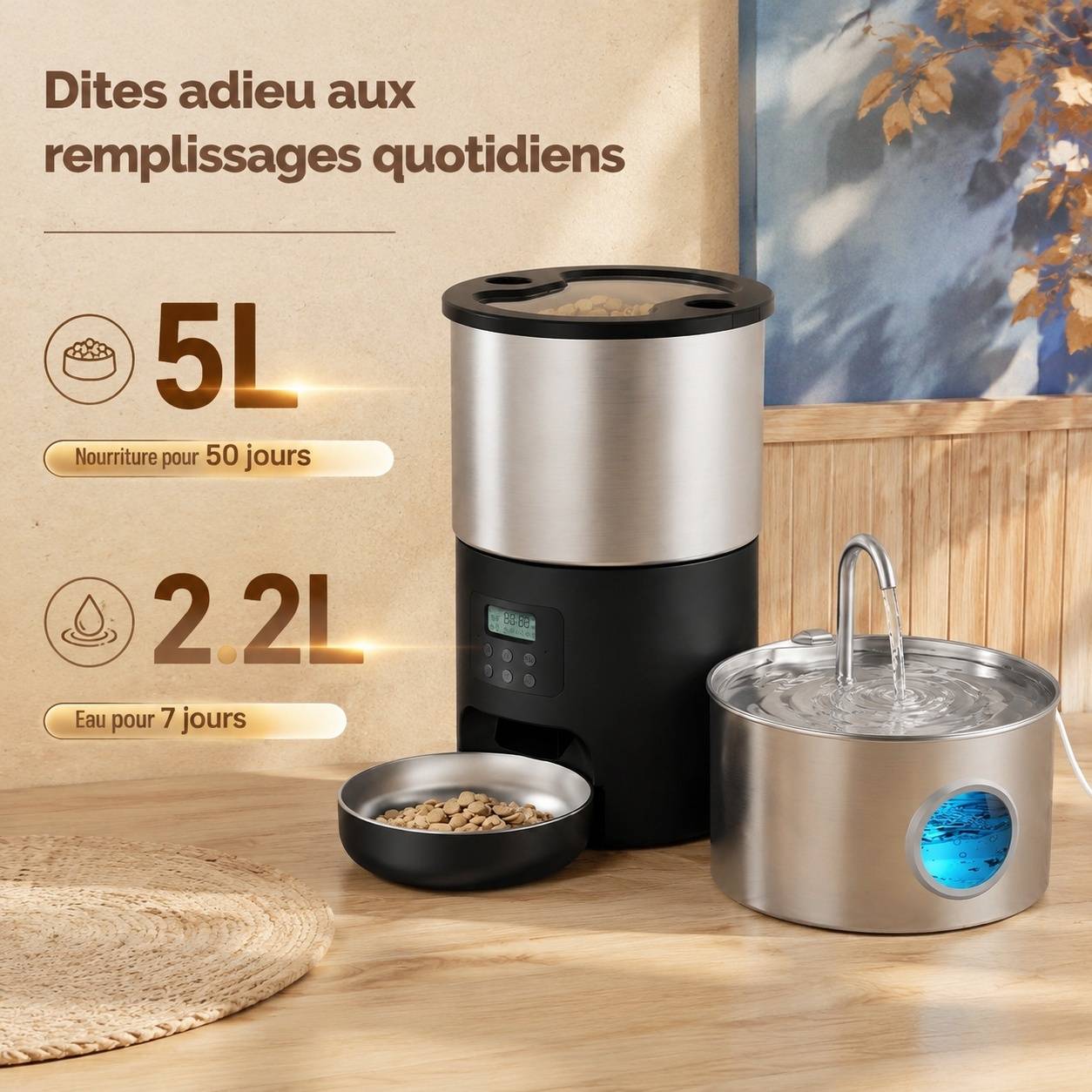 Distributeur Automatique 2 en 1 Chat Acier Inoxydable Portion Contrôle Horloge 4 Repas Grand Volume - Image 4