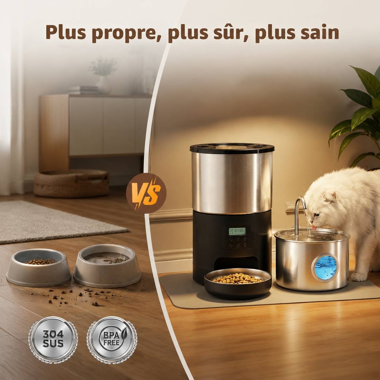 Distributeur Automatique 2 en 1 Chat Acier Inoxydable Portion Contrôle Horloge 4 Repas Grand Volume - Image 3