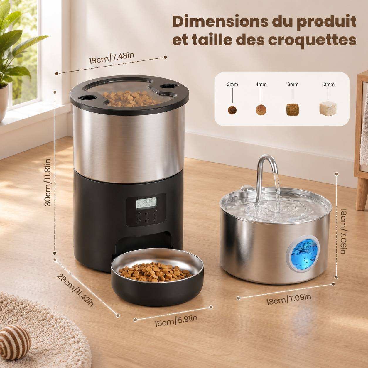 Distributeur Automatique 2 en 1 Chat Acier Inoxydable Portion Contrôle Horloge 4 Repas Grand Volume - Image 9