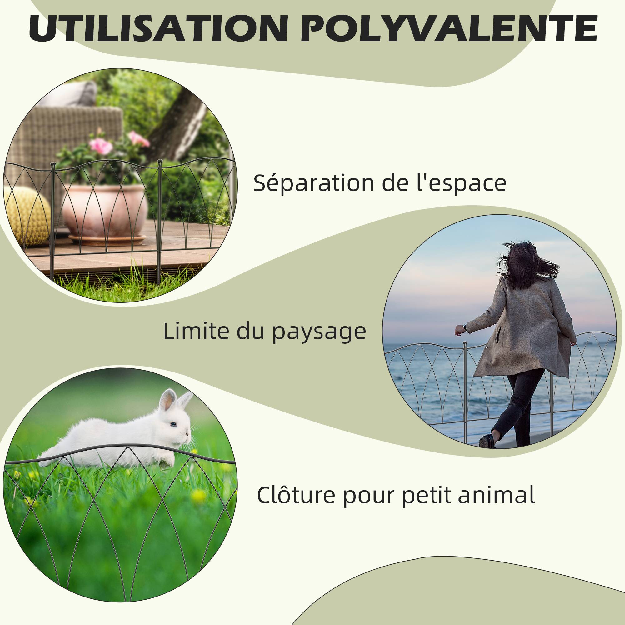 Outsunny - Lot de 5 clôtures de jardin décoratives en métal avec ornements - dim. totales 305L x 62H cm - noir - Outsunny - Imagen 6