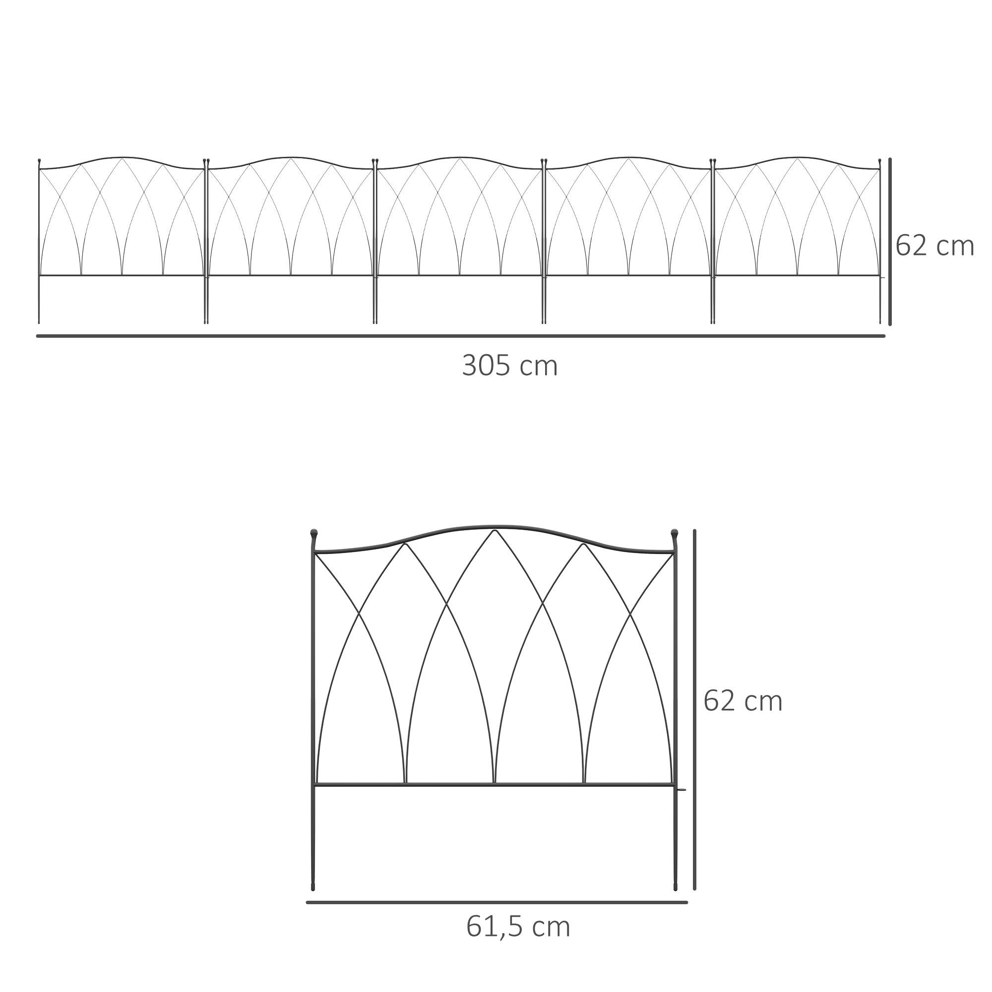 Outsunny - Lot de 5 clôtures de jardin décoratives en métal avec ornements - dim. totales 305L x 62H cm - noir - Outsunny - Imagen 3