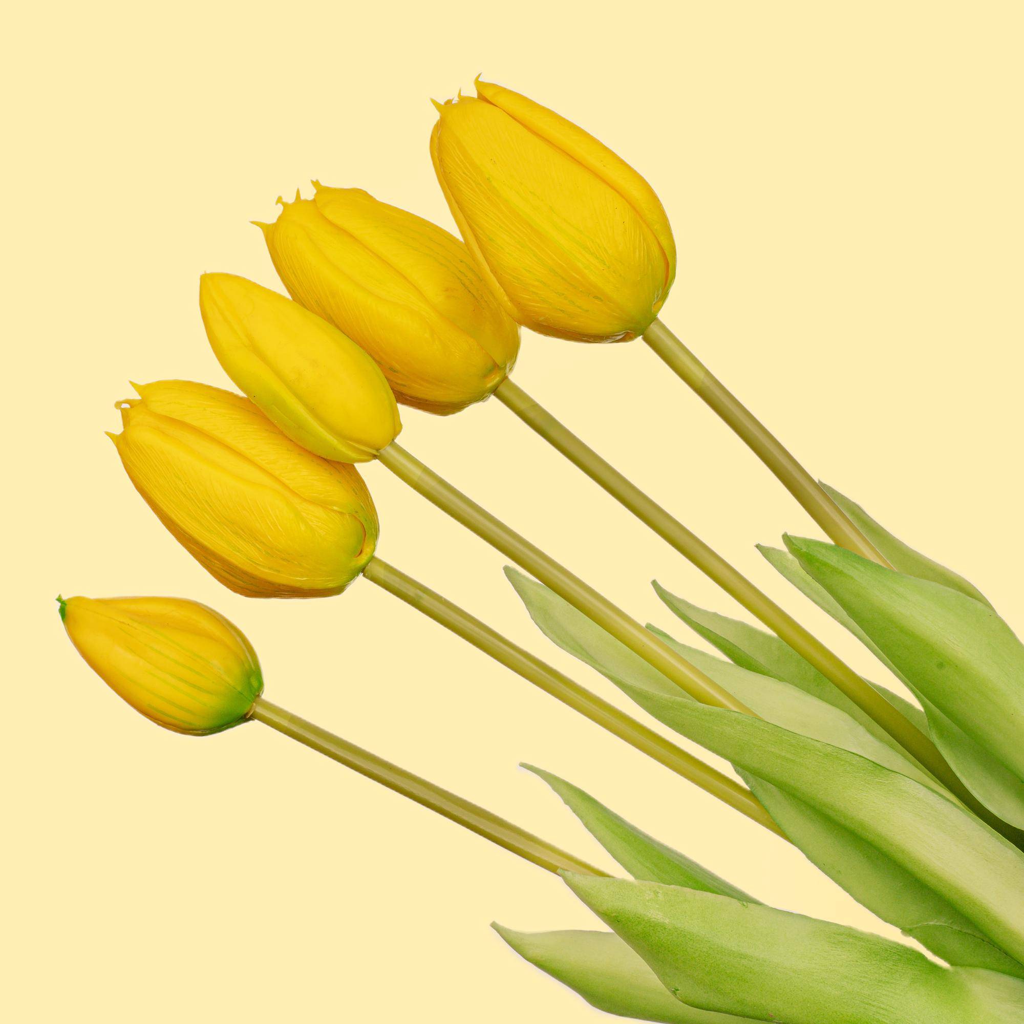 PANGIVO - Bouquet de tulipes artificielles matière synthétique jaune 15 x 15 x 42 cm - PANGIVO - Image 3