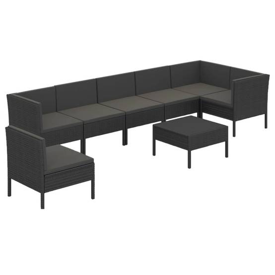 Helloshop26 - Salon de jardin meuble d'extérieur ensemble de mobilier 8 pièces avec coussins résine tressée noir - Imagen 1