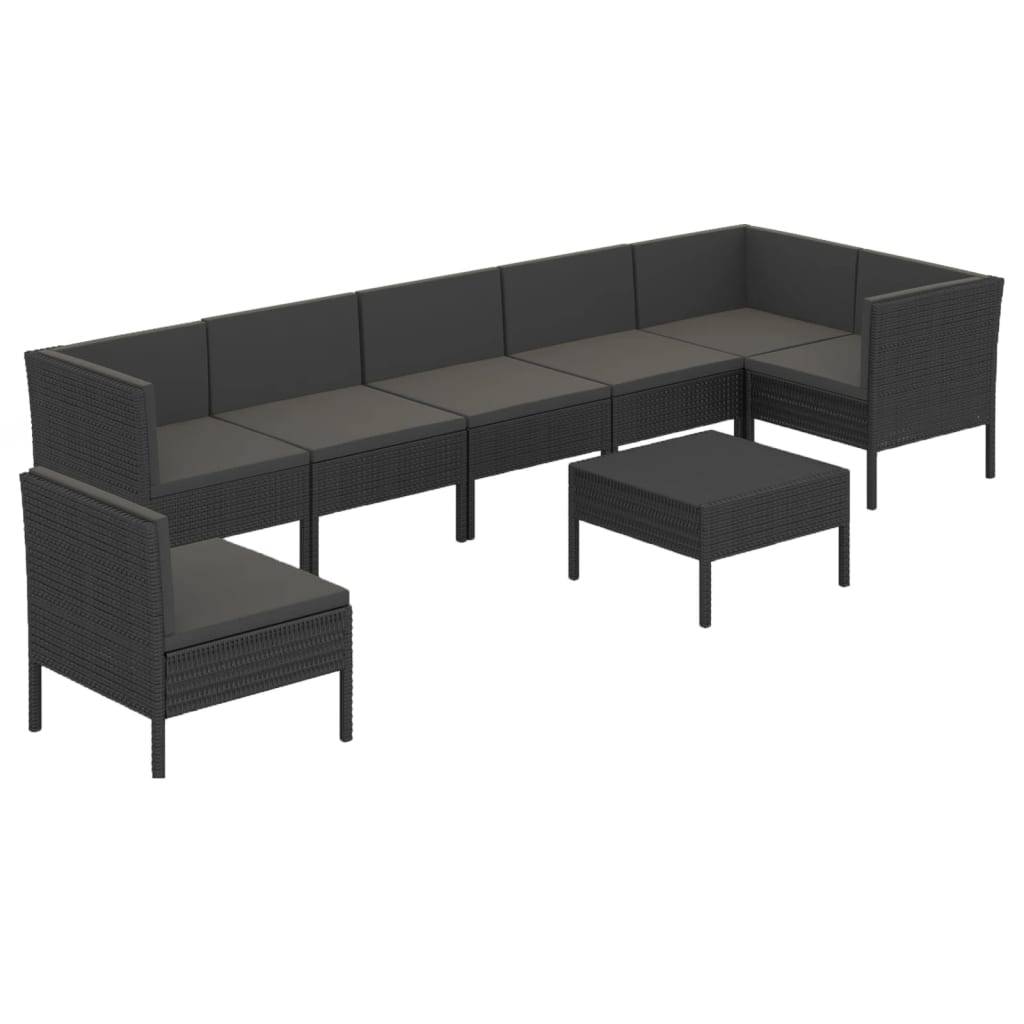 Helloshop26 - Salon de jardin meuble d'extérieur ensemble de mobilier 8 pièces avec coussins résine tressée noir - Imagen 1