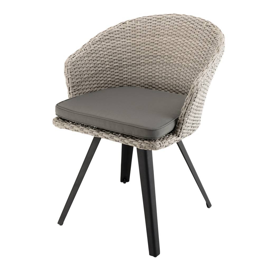 Macabane - VICK - Chaise de jardin en rotin synthétique gris avec coussin gris - Imagen 1