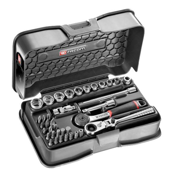 Coffret de douilles 1/4'' hexagonales 6 pans métriques et embouts 37 pièces - FACOM - R.161-6P6HXPB