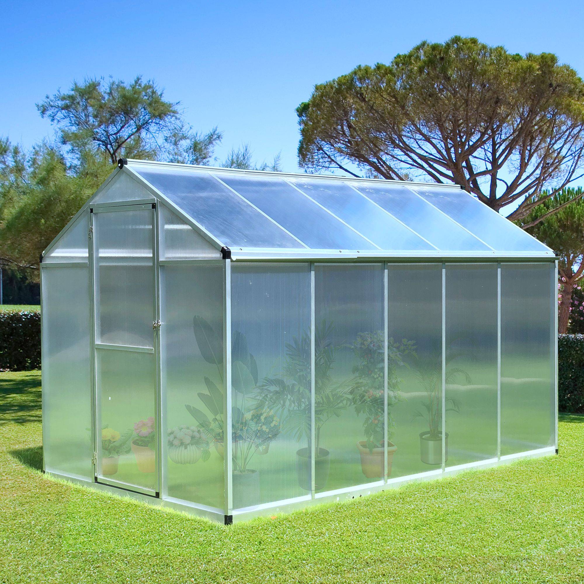Outsunny - Serre de Jardin 3x2m 5,5m² fondation lucarne porte loquet aluminium polycarbonate - Outsunny - Image 2