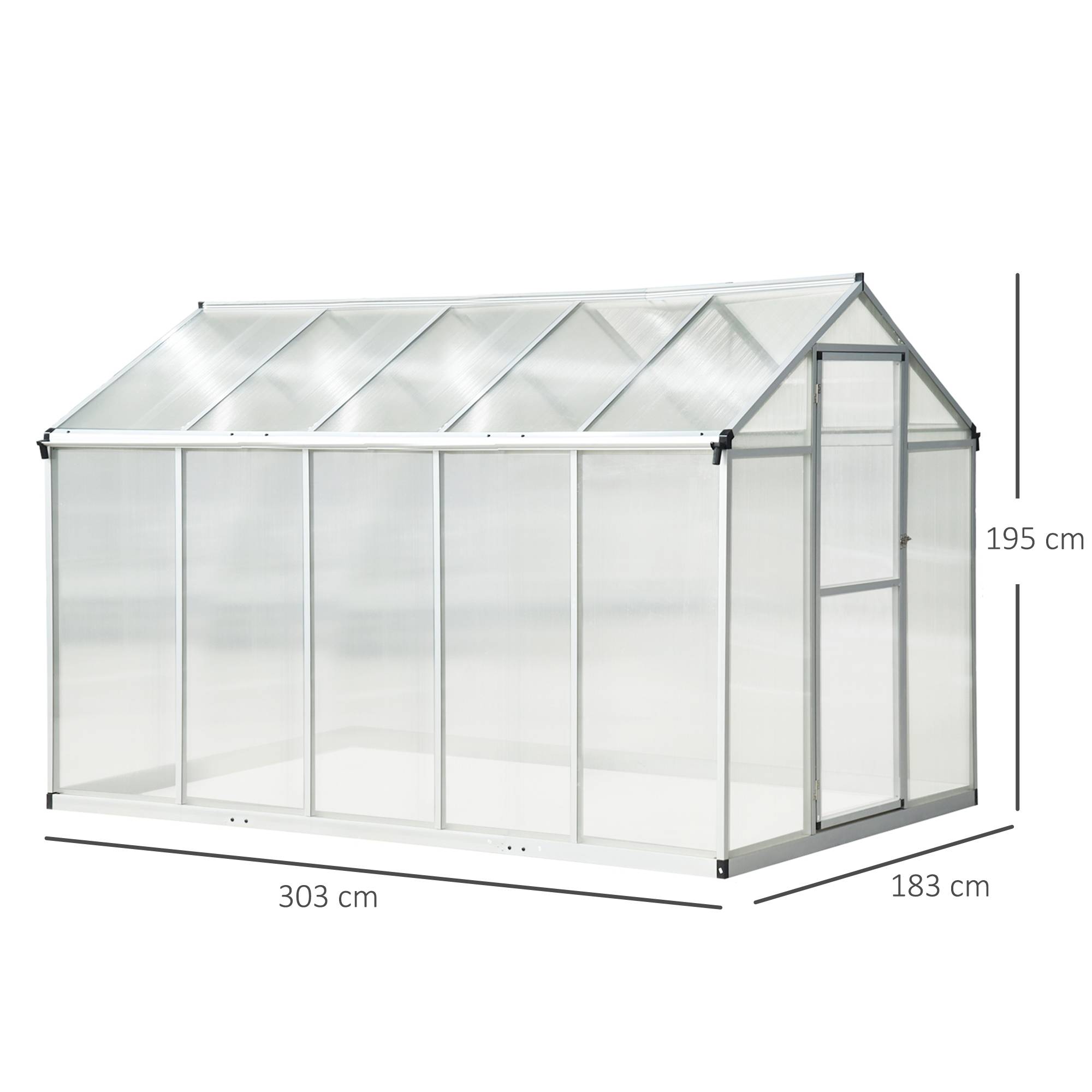 Outsunny - Serre de Jardin 3x2m 5,5m² fondation lucarne porte loquet aluminium polycarbonate - Outsunny - Image 3