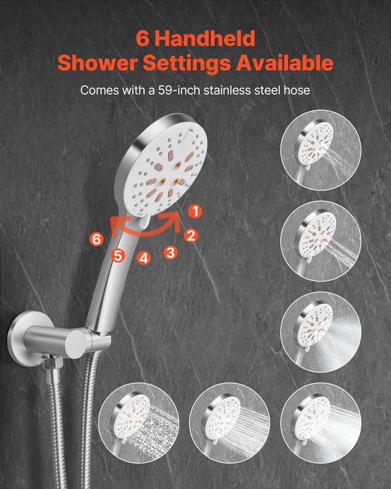 Vevor - VEVOR Kit de Douche avec Douchette de Tête Ronde 25,4 cm et à Main Nickel Brossé - Image 3