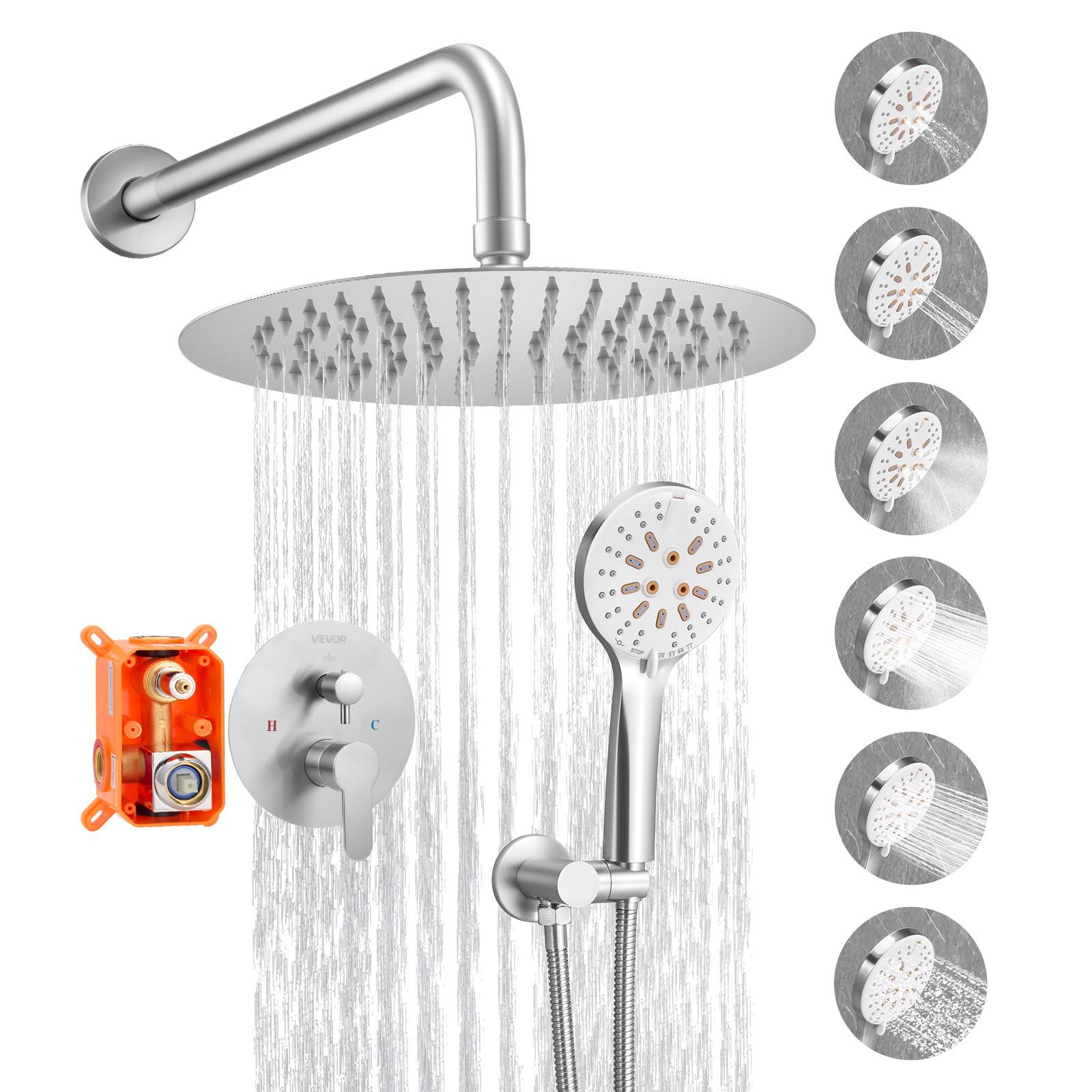 Vevor - VEVOR Kit de Douche avec Douchette de Tête Ronde 25,4 cm et à Main Nickel Brossé - Image 1