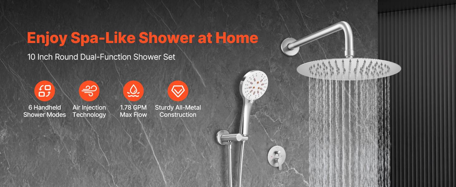 Vevor - VEVOR Kit de Douche avec Douchette de Tête Ronde 25,4 cm et à Main Nickel Brossé - Image 9