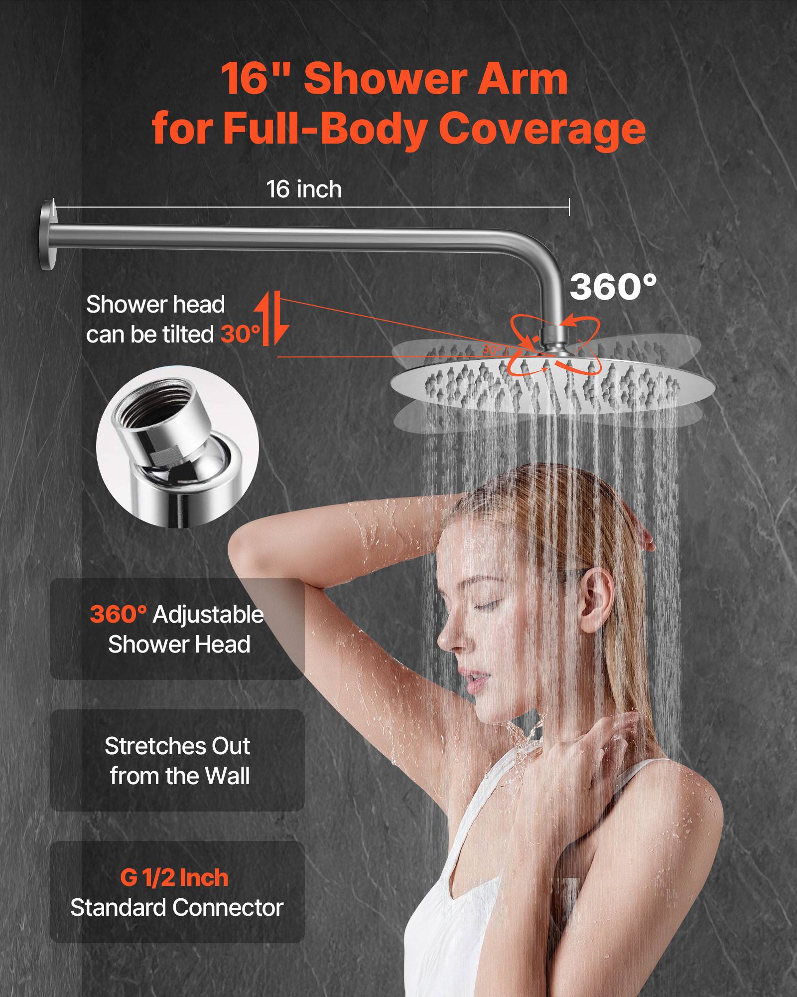 Vevor - VEVOR Kit de Douche avec Douchette de Tête Ronde 25,4 cm et à Main Nickel Brossé - Image 4