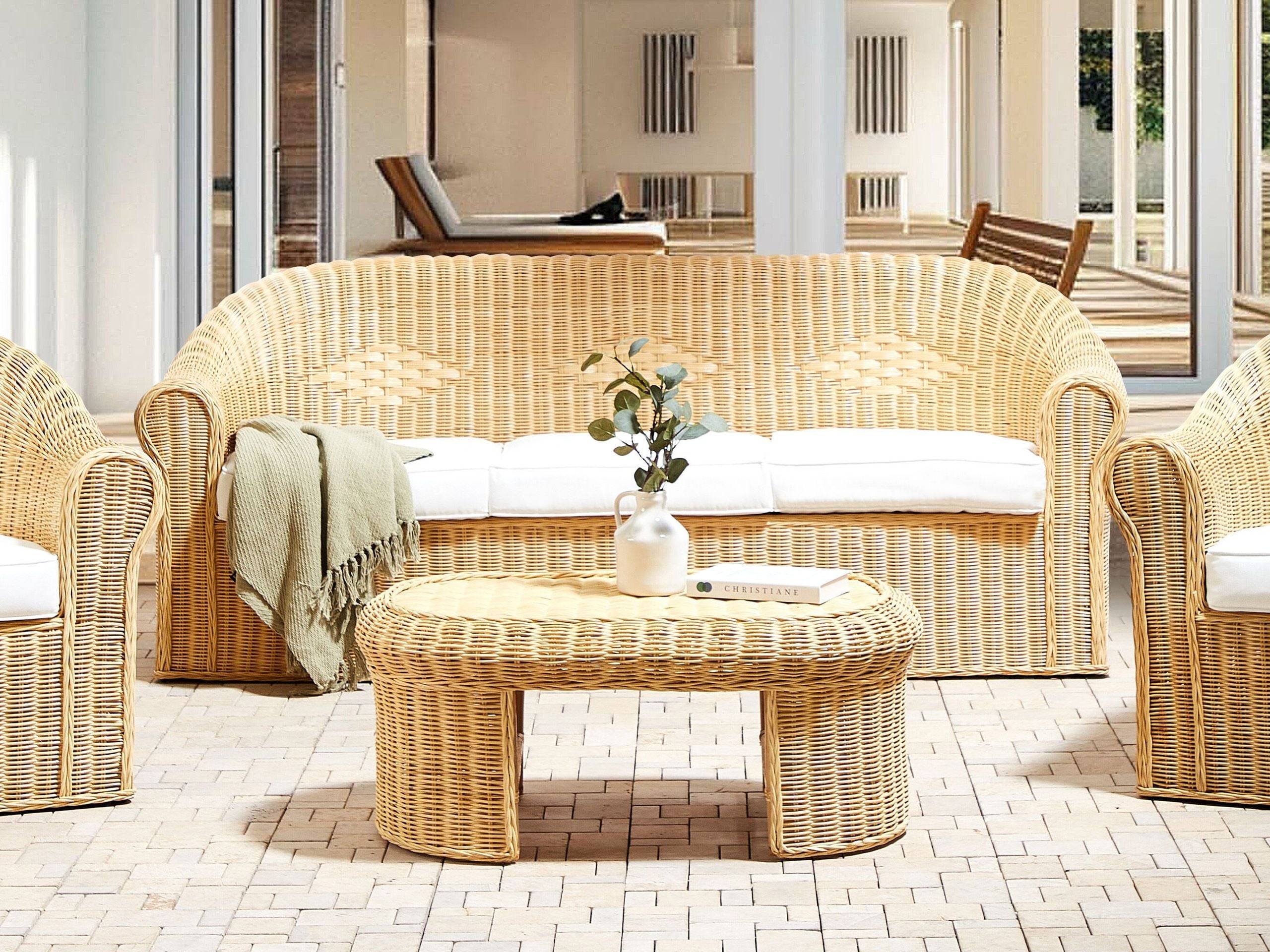 Beliani - Canapé de jardin, 3 Personnes Rotin Naturel LIVADEIA - Beliani - Imagen 1