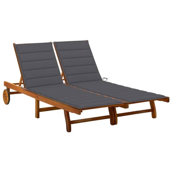 Bain de soleil - Transat - Chaise longue 2 places avec coussins Acacia solide - MEUBLE PRO - Image 2
