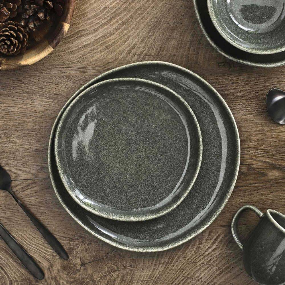 The Home Deco Factory - Assiette en grès vert Black Forest (Lot de 6) Assiette plate - 21 cm - Imagen 2