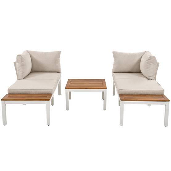 Ensemble salon de jardin beige (2 canapés 2 places, 2 tables d'appoint, 1 table), cadre en acier galvanisé, Table arabe en bois massif - Image 7