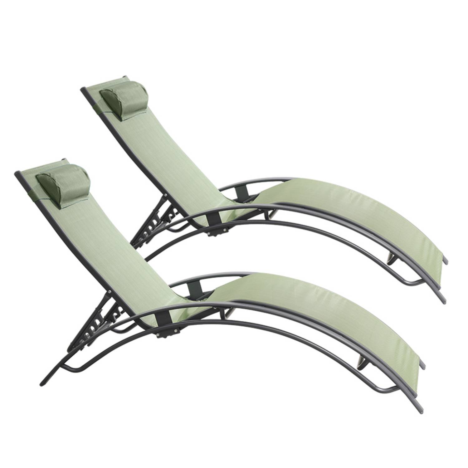 Concept Usine - Lot de 2 transats ajustables gris et kaki CALI - Image 1
