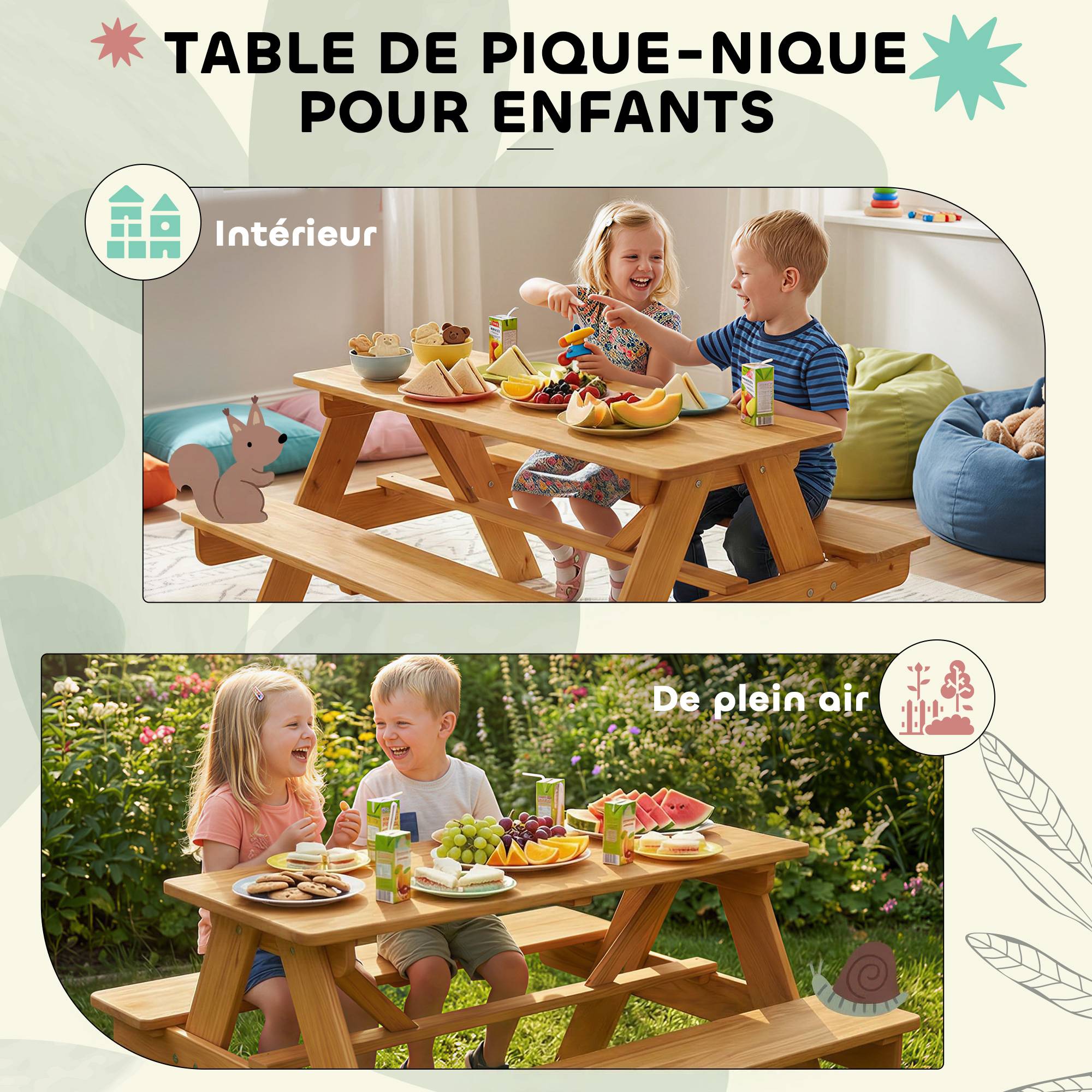 Ensemble salon de jardin extérieur enfant avec coussins et parasol amovible, rayé bleu marine et blanc - Image 6