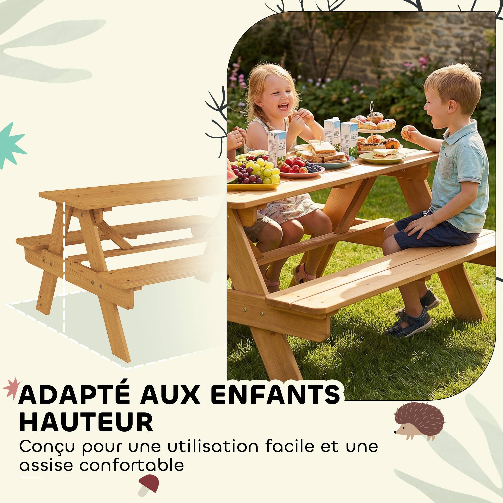 Ensemble salon de jardin extérieur enfant avec coussins et parasol amovible, rayé bleu marine et blanc - Image 8