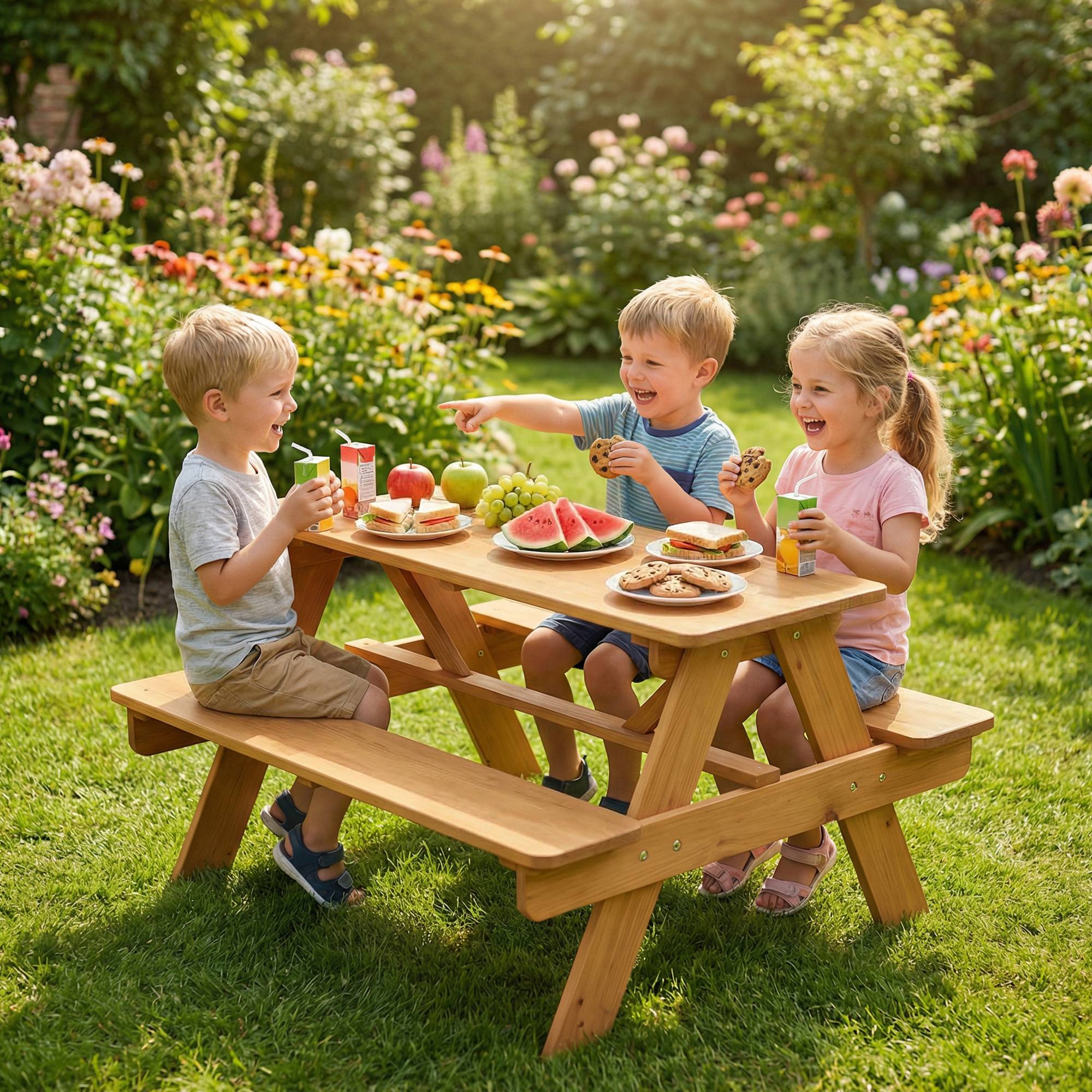 Ensemble salon de jardin extérieur enfant avec coussins et parasol amovible, rayé bleu marine et blanc - Image 4