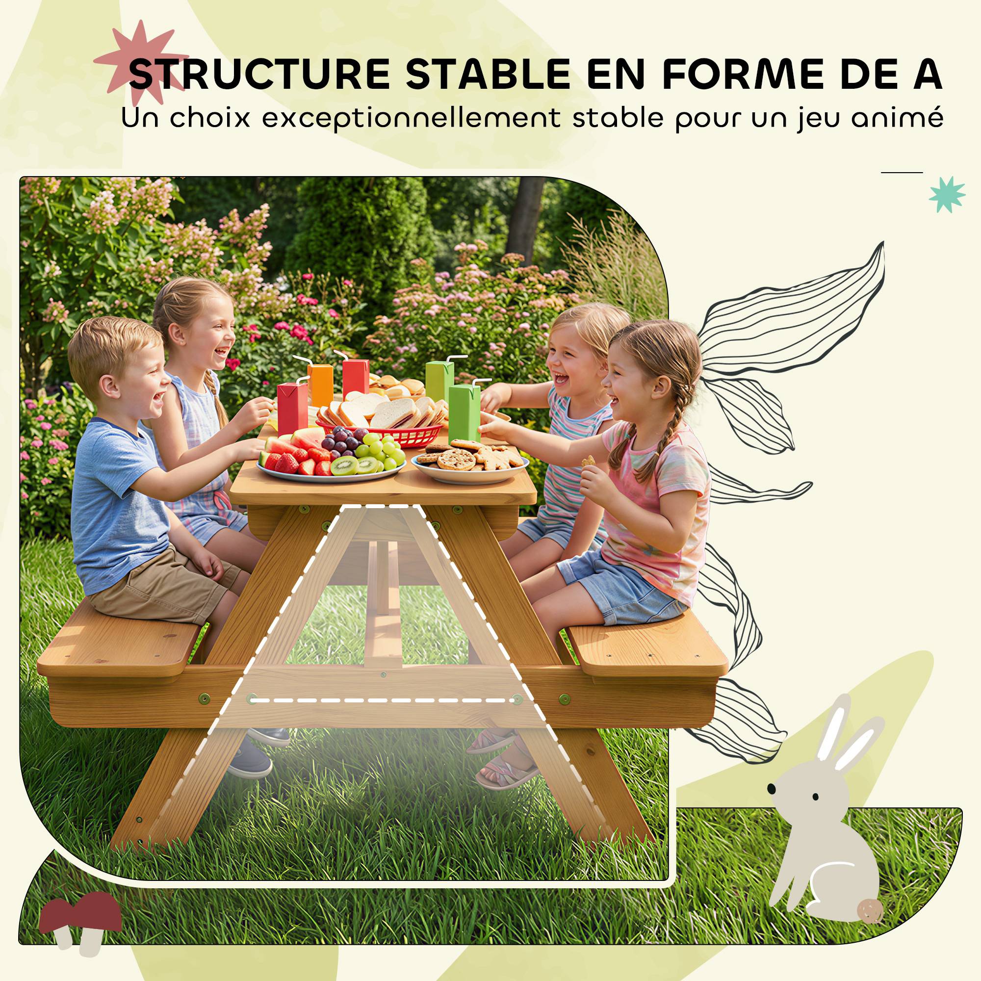 Ensemble salon de jardin extérieur enfant avec coussins et parasol amovible, rayé bleu marine et blanc - Image 7