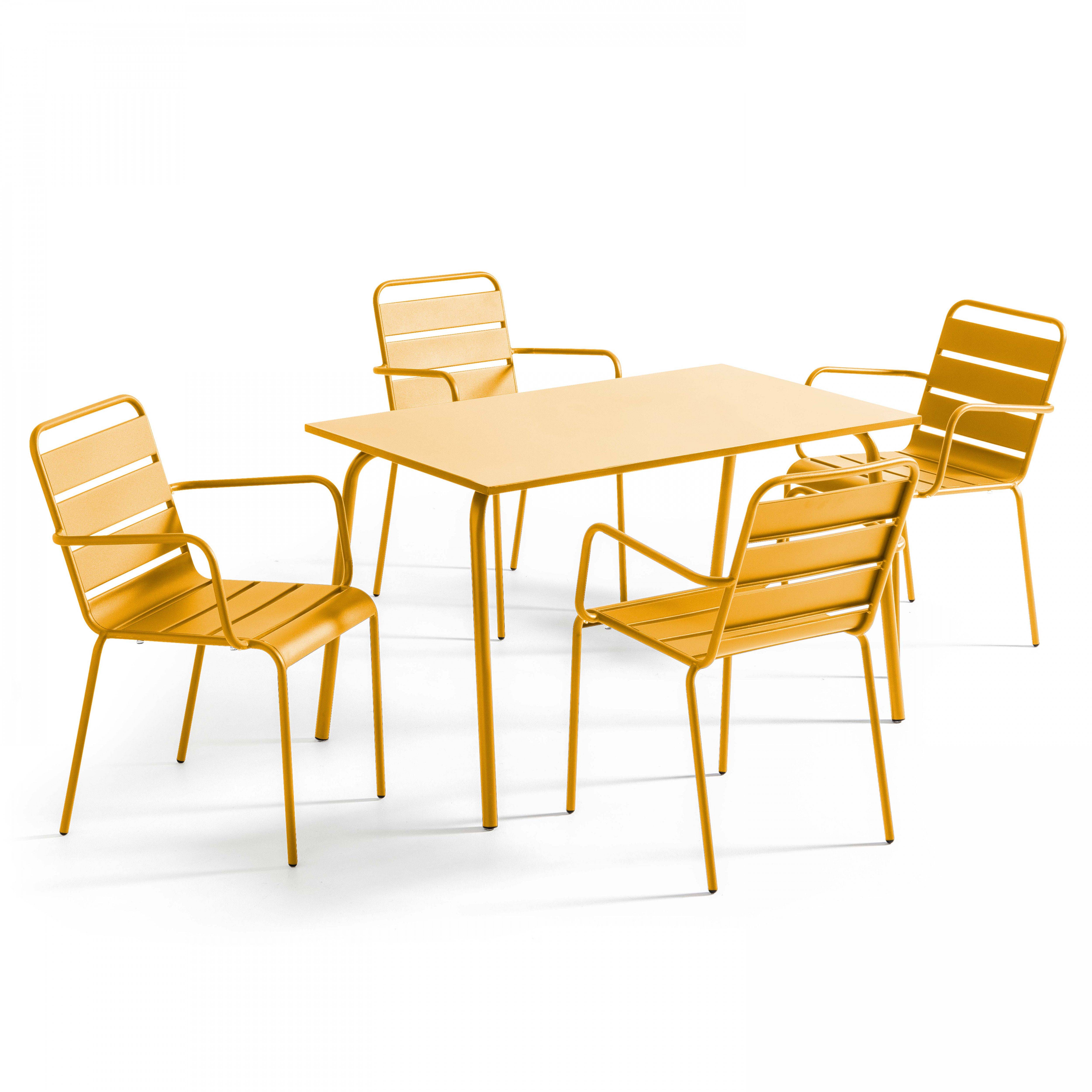 Oviala - Ensemble table de jardin et 4 fauteuils en métal jaune Palavas - Oviala - Imagen 1
