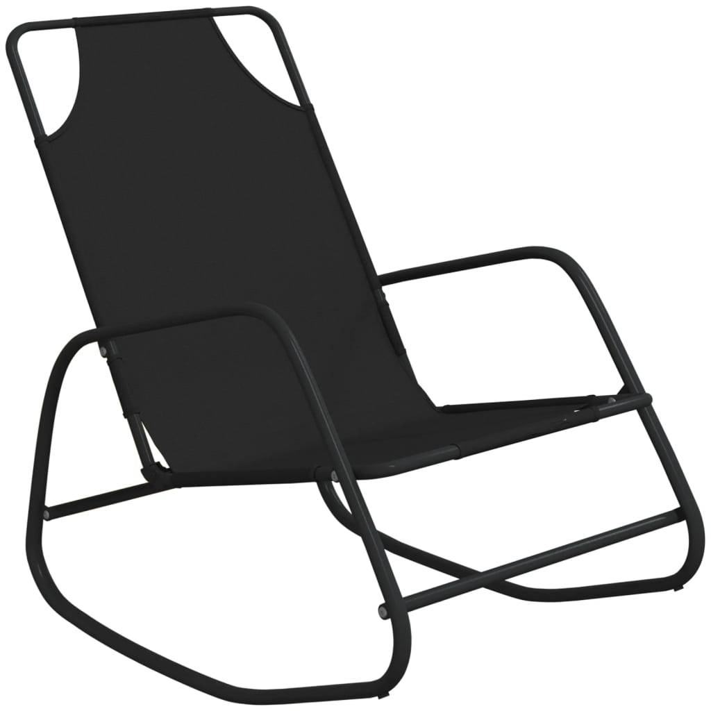 Helloshop26 - Transat chaise longue bain de soleil lit de jardin terrasse meuble d'extérieur à bascule noir acier et textilène - Imagen 1