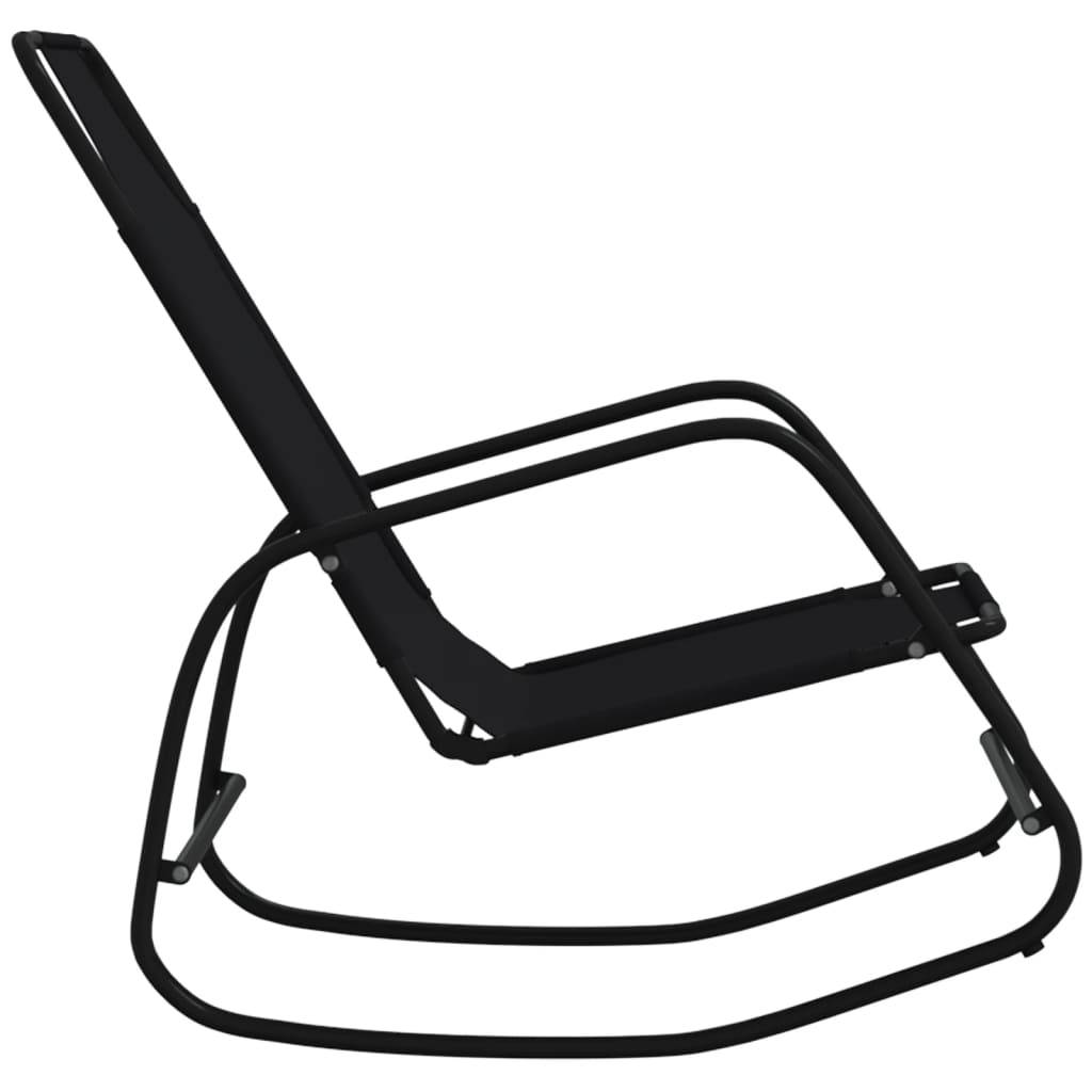 Helloshop26 - Transat chaise longue bain de soleil lit de jardin terrasse meuble d'extérieur à bascule noir acier et textilène - Imagen 3