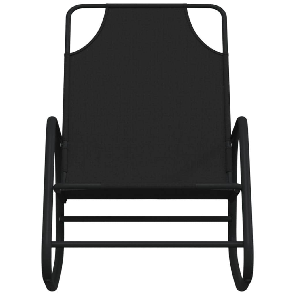Helloshop26 - Transat chaise longue bain de soleil lit de jardin terrasse meuble d'extérieur à bascule noir acier et textilène - Imagen 2