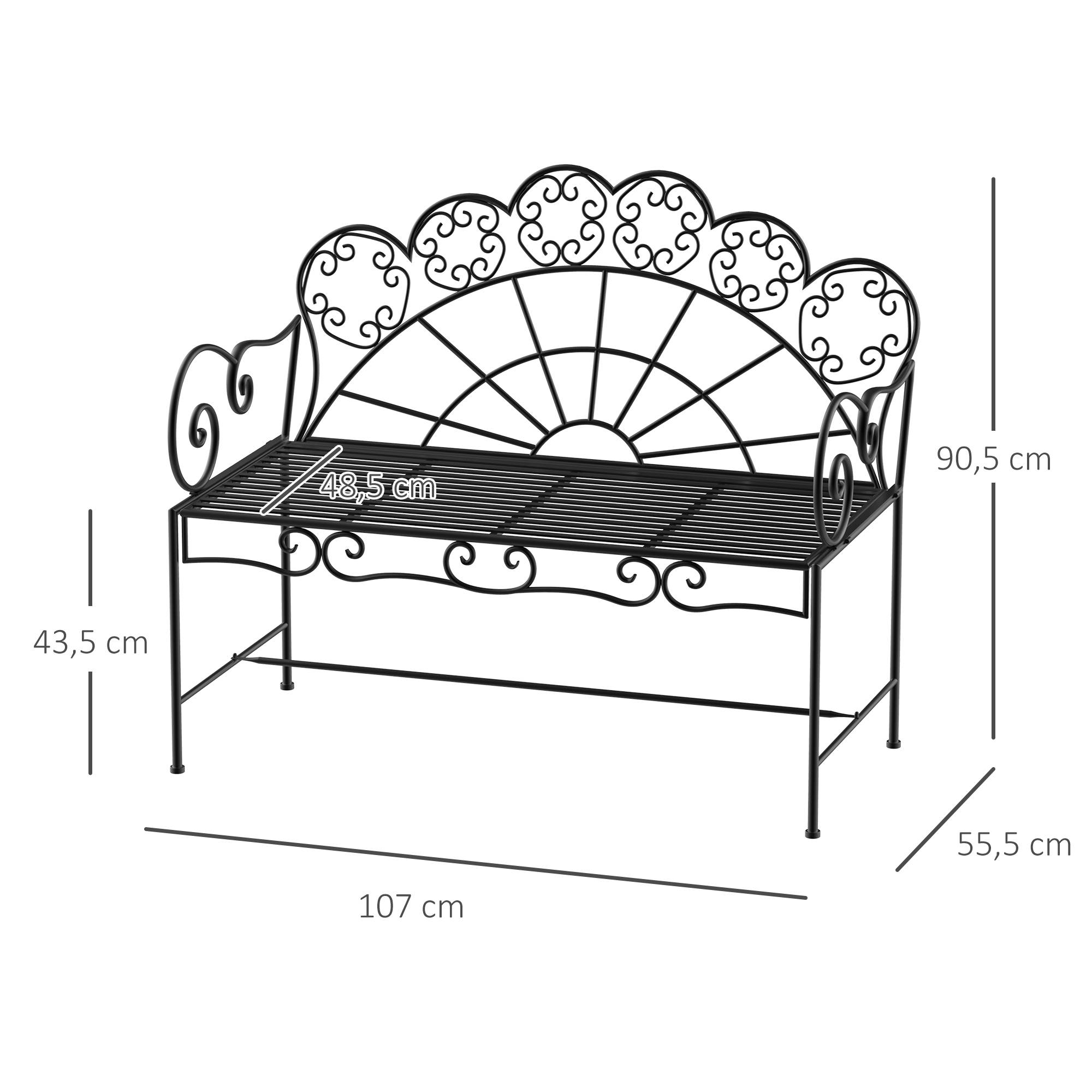 Banc extérieur 2 places 107x55,5x92 cm, structure robuste et antirouille, pour terrasse et jardin, couleur noire - Image 5