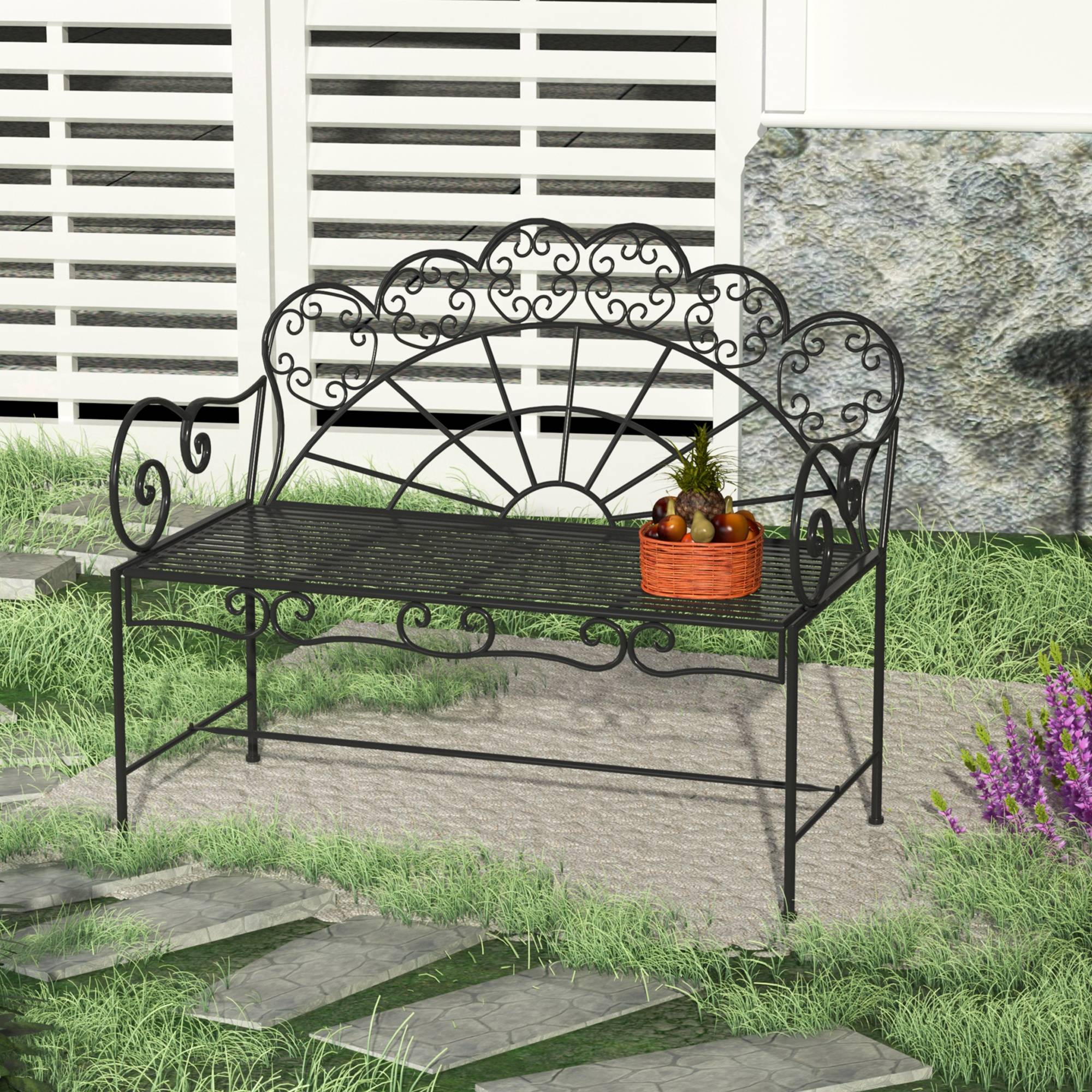 Banc extérieur 2 places 107x55,5x92 cm, structure robuste et antirouille, pour terrasse et jardin, couleur noire - Image 4