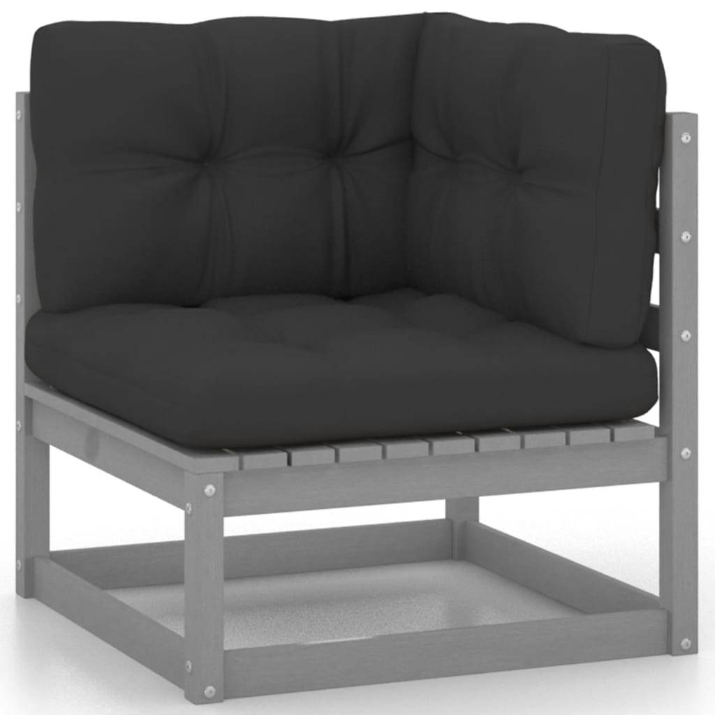 Helloshop26 - Salon de jardin meuble d'extérieur ensemble de mobilier 10 pièces avec coussins gris bois de pin massif - Imagen 3