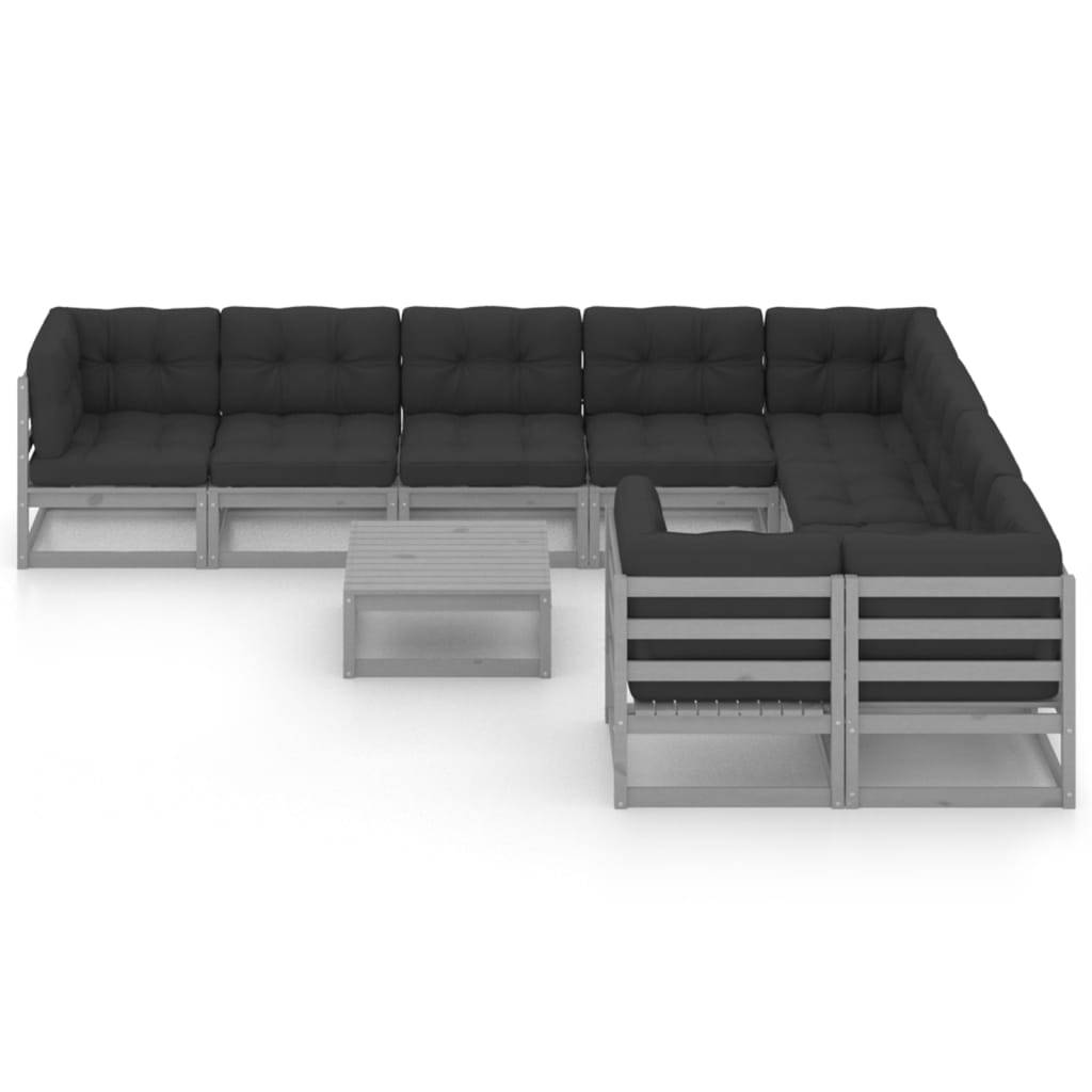 Helloshop26 - Salon de jardin meuble d'extérieur ensemble de mobilier 10 pièces avec coussins gris bois de pin massif - Imagen 2