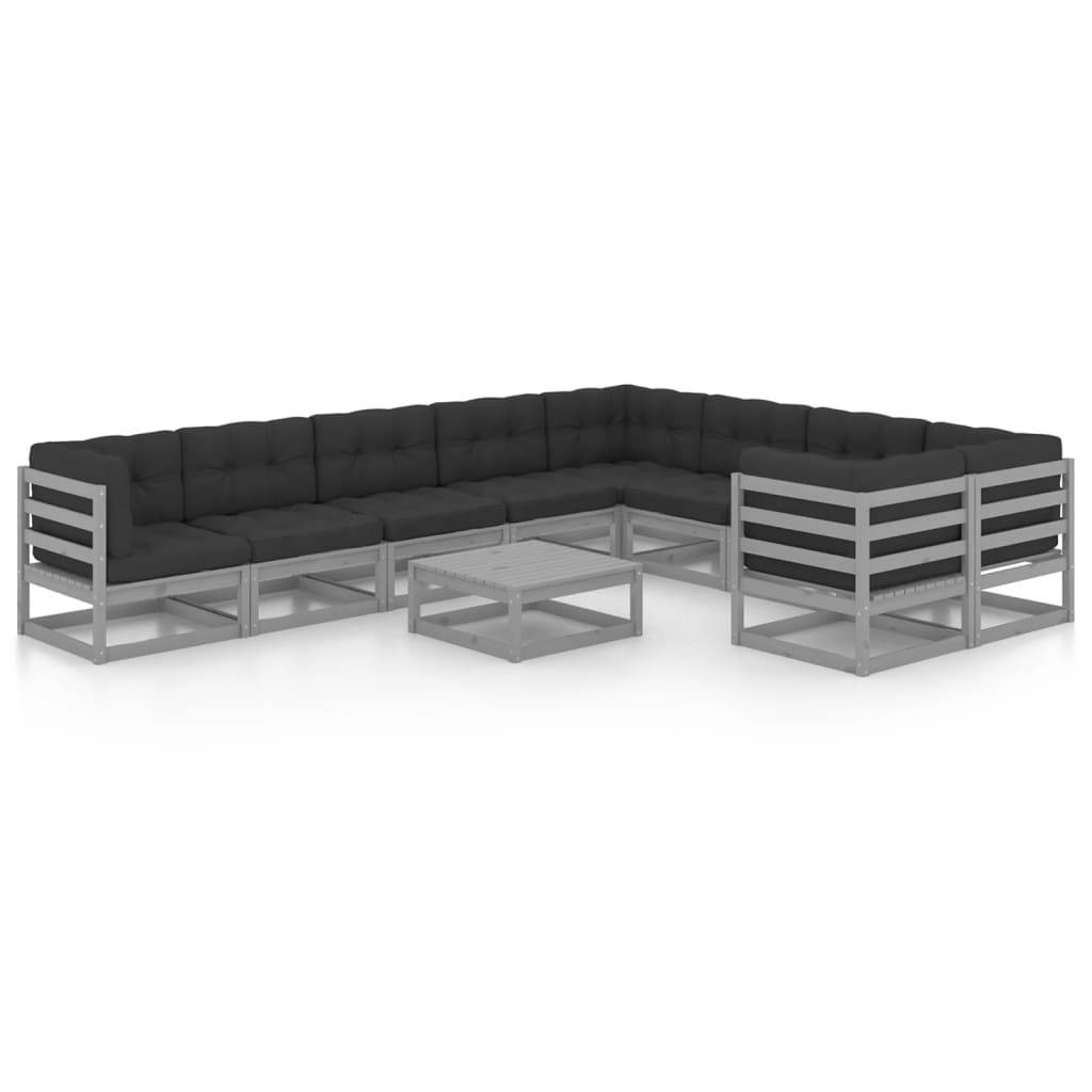 Helloshop26 - Salon de jardin meuble d'extérieur ensemble de mobilier 10 pièces avec coussins gris bois de pin massif - Imagen 1