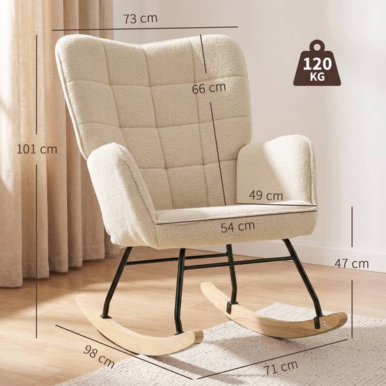 Sans Marque - Fauteuil à bascule rocking chair revêtement effet laine bouclée, structure en acier 71 x 98 x 101 cm beige - Image 5