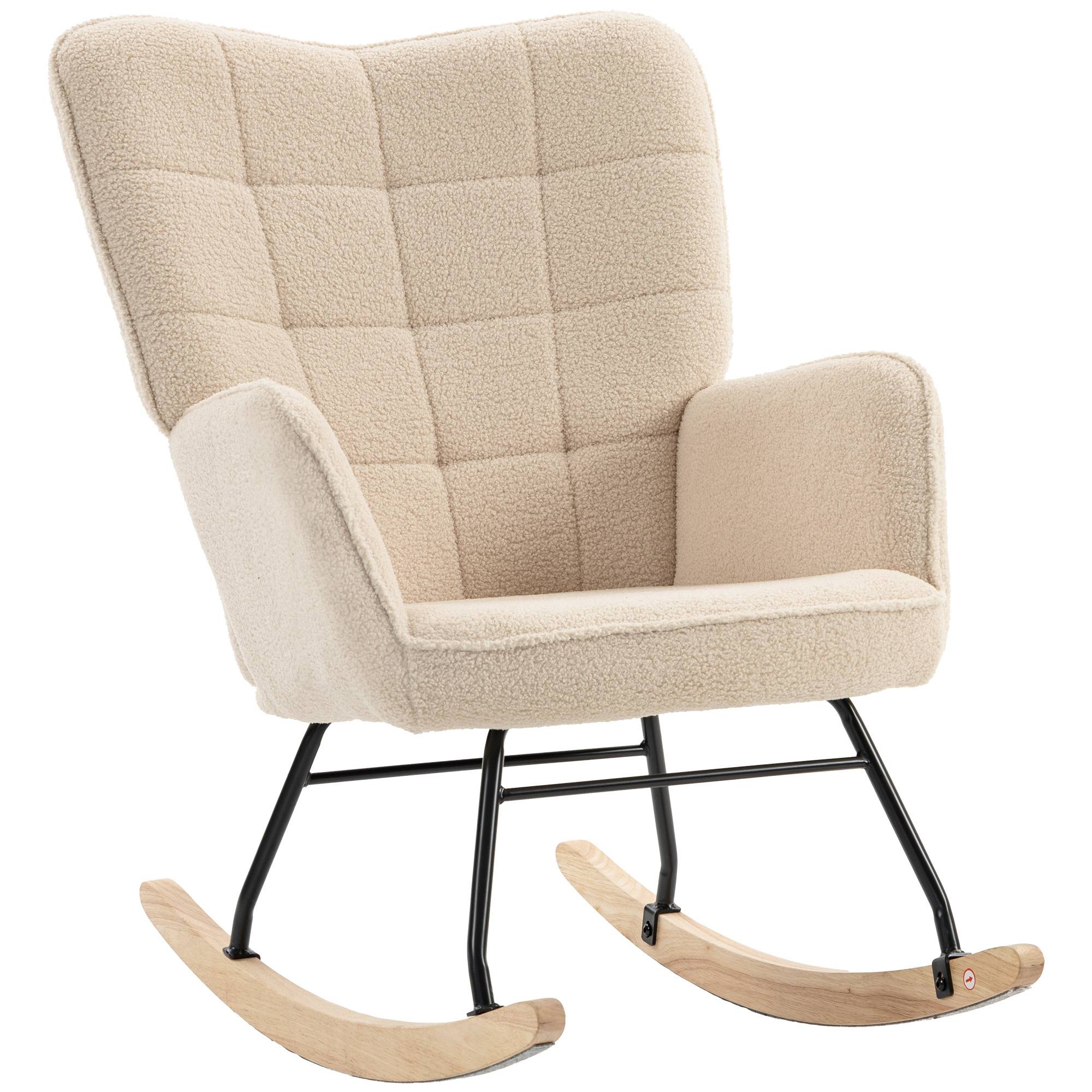 Sans Marque - Fauteuil à bascule rocking chair revêtement effet laine bouclée, structure en acier 71 x 98 x 101 cm beige - Image 1